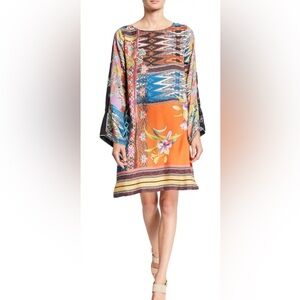 Johnny Was Luna Flare Sleeve Silk Dress
